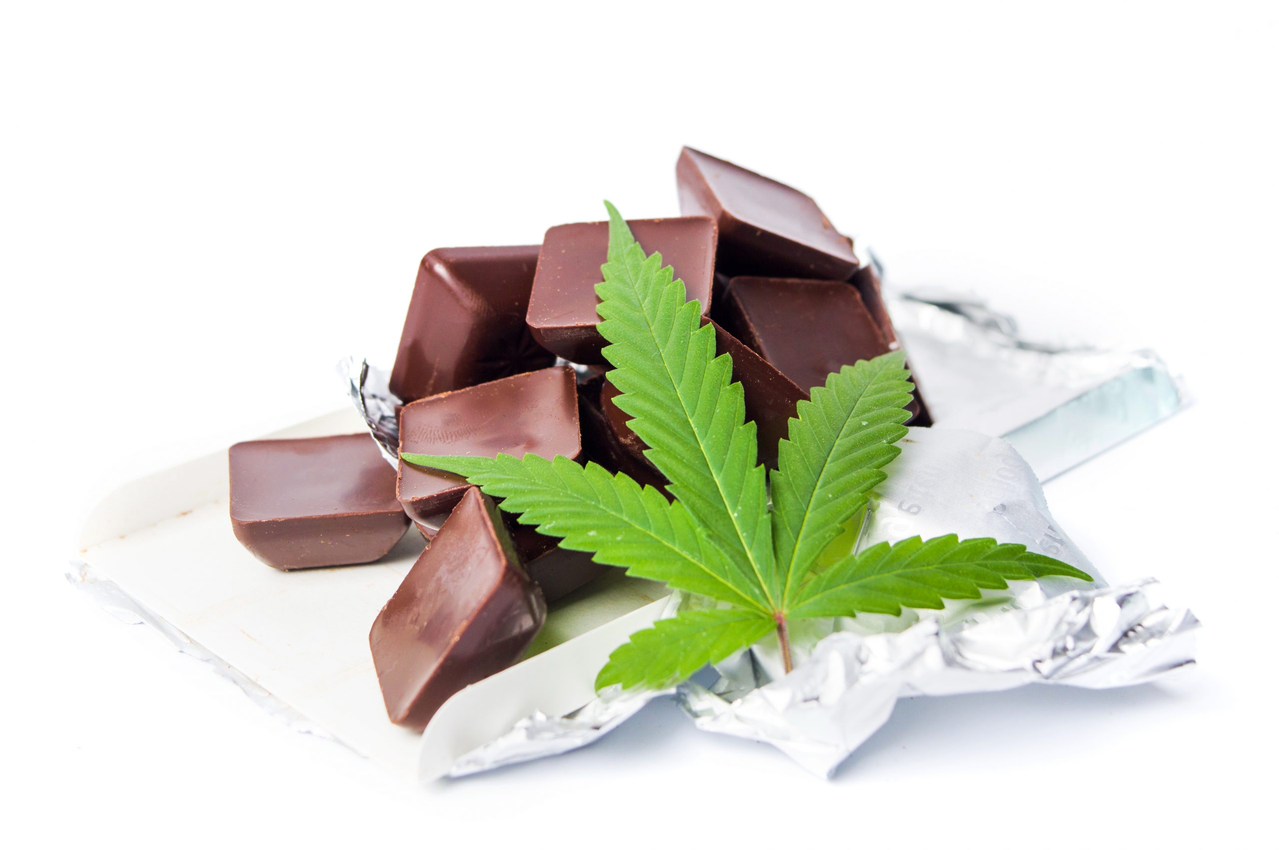 Cannabis edibles chocolate and marijuana leaf